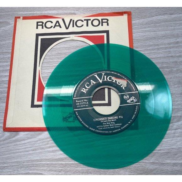 Pee Wee King Cincinnati Dancing Pig / We're Gonna Go Fishin 45 Green Vinyl - Picture 3 of 4